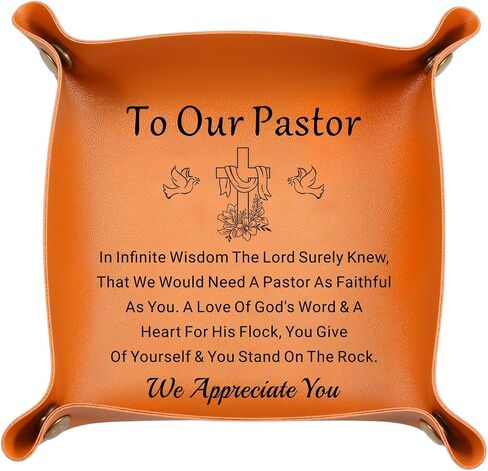 Pastor Appreciation Gifts Leather Tray, Desktop Storage Organizer Leather Tray Key Holder for Pastor, Appreciation Day, Baptism, Birthday, Christmas, Thanskgiving Fall Gifts for Men of God in Saudi Arabia