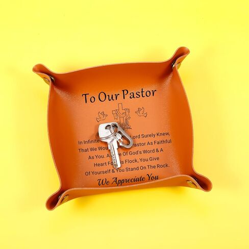 Pastor Appreciation Gifts Leather Tray, Desktop Storage Organizer Leather Tray Key Holder for Pastor, Appreciation Day, Baptism, Birthday, Christmas, Thanskgiving Fall Gifts for Men of God in Saudi Arabia