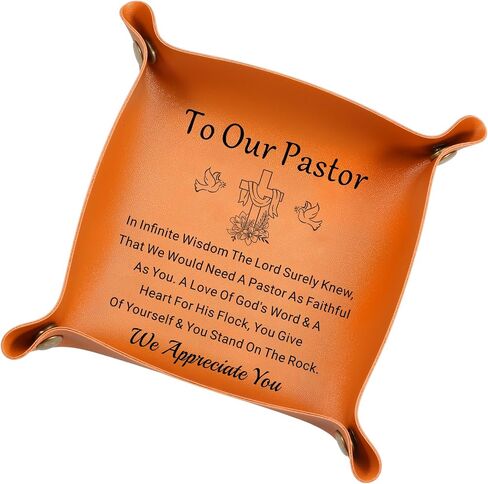 Pastor Appreciation Gifts Leather Tray, Desktop Storage Organizer Leather Tray Key Holder for Pastor, Appreciation Day, Baptism, Birthday, Christmas, Thanskgiving Fall Gifts for Men of God in Saudi Arabia