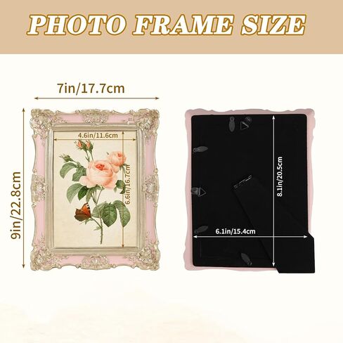 EXYGLO 5x7 Vintage Resin Picture Frame, 5 by 7 Pink Ornate Antique Frame with Gold Trim, Retro Frame for Desktop or Wall Display, Horizontal/Vertical in Saudi Arabia