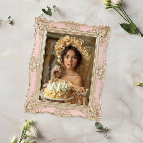 EXYGLO 5x7 Vintage Resin Picture Frame, 5 by 7 Pink Ornate Antique Frame with Gold Trim, Retro Frame for Desktop or Wall Display, Horizontal/Vertical in Saudi Arabia