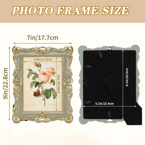 EXYGLO 5x7 Vintage Resin Picture Frame, 5 by 7 Pink Ornate Antique Frame with Gold Trim, Retro Frame for Desktop or Wall Display, Horizontal/Vertical in Saudi Arabia