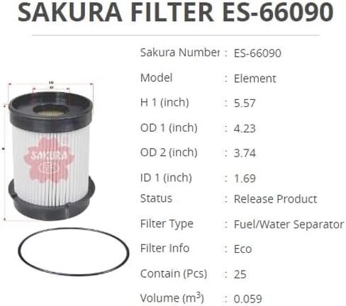 Sakura 68157291AA Fuel Filter يحل محل 68065608AA WF10255NP FS53000 PF9870 FITS 2011 2012 2014 2015 2015 2017 2018 2019 2020 2021 2022 2023 2024 DODGE RAM 2500 3500 4500 5500 6.7L Cummins in Kuwait