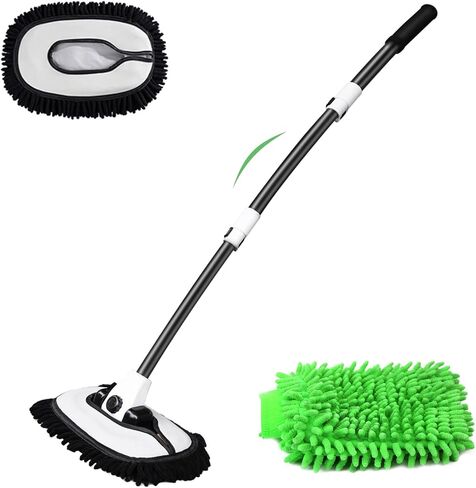 AILUROPODA Car Wash Mop, 15° Bending Brush, 3 Section Adjustable Rod, Extra Large Waterproof Mitt, Replacement Brush Head, Car Wash Tool in Saudi Arabia