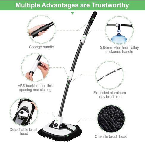 AILUROPODA Car Wash Mop, 15° Bending Brush, 3 Section Adjustable Rod, Extra Large Waterproof Mitt, Replacement Brush Head, Car Wash Tool in Saudi Arabia