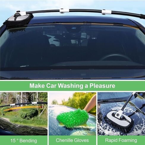 AILUROPODA Car Wash Mop, 15° Bending Brush, 3 Section Adjustable Rod, Extra Large Waterproof Mitt, Replacement Brush Head, Car Wash Tool in Saudi Arabia