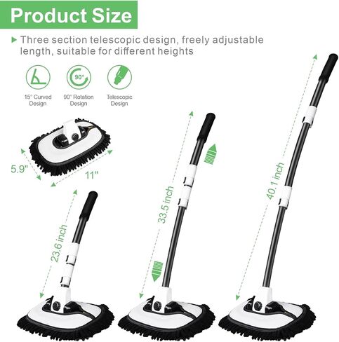 AILUROPODA Car Wash Mop, 15° Bending Brush, 3 Section Adjustable Rod, Extra Large Waterproof Mitt, Replacement Brush Head, Car Wash Tool in Saudi Arabia