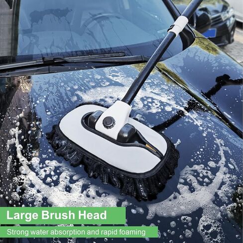 AILUROPODA Car Wash Mop, 15° Bending Brush, 3 Section Adjustable Rod, Extra Large Waterproof Mitt, Replacement Brush Head, Car Wash Tool in Saudi Arabia