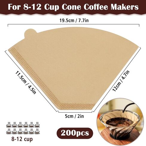 100 Count #4 Cone Coffee Filters 8-12 Cup, Natural Coffee Filters 4 Cone Paper fits for Pour Over and Drip Coffee Maker, Unbleached, Chlorine Free in Kuwait