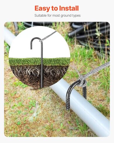 VEVOR Rebar Stakes, 12-Inch, Heavy-Duty 0.4 in Diameter J Hook, Galvanized Steel Ground Anchors with Chisel Point End & Rust-Resistant Coating, for Gardening Support, Fence, Camping Tents (16-Pack) in Saudi Arabia
