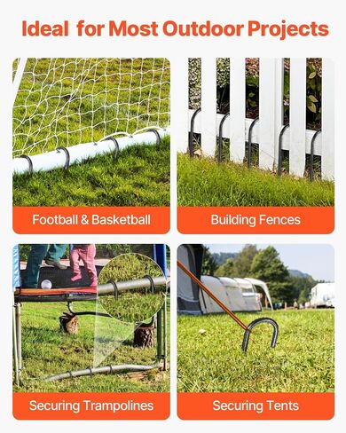 VEVOR Rebar Stakes, 12-Inch, Heavy-Duty 0.4 in Diameter J Hook, Galvanized Steel Ground Anchors with Chisel Point End & Rust-Resistant Coating, for Gardening Support, Fence, Camping Tents (16-Pack) in Saudi Arabia