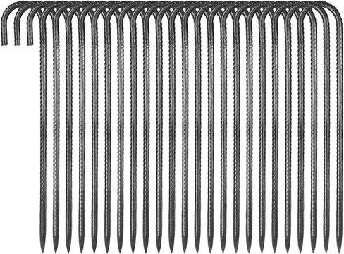 VEVOR Rebar Stakes, 12-Inch, Heavy-Duty 0.4 in Diameter J Hook, Galvanized Steel Ground Anchors with Chisel Point End & Rust-Resistant Coating, for Gardening Support, Fence, Camping Tents (16-Pack) in Saudi Arabia