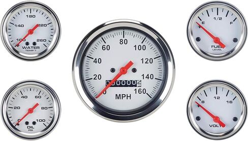 مجموعة كاملة من المقاييس مجموعة كاملة: 3-3/8 "عداد السرعة الميكانيكية ، 2-1/16" مقاييس المكونات مع الوجه الأبيض ، مؤشر أحمر وإطار كروم ، تشمل الأنابيب ، المحولات ، مرسل مستوى الوقود in Kuwait