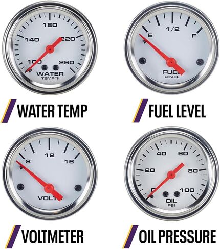 مجموعة كاملة من المقاييس مجموعة كاملة: 3-3/8 "عداد السرعة الميكانيكية ، 2-1/16" مقاييس المكونات مع الوجه الأبيض ، مؤشر أحمر وإطار كروم ، تشمل الأنابيب ، المحولات ، مرسل مستوى الوقود in Kuwait