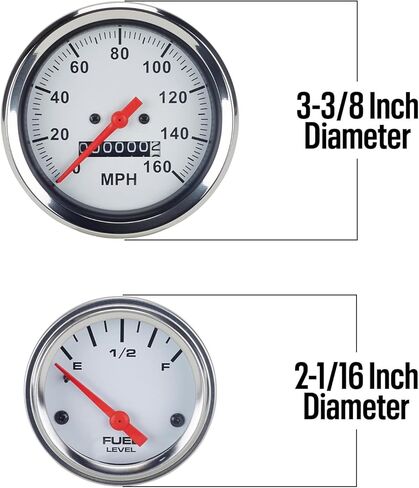 مجموعة كاملة من المقاييس مجموعة كاملة: 3-3/8 "عداد السرعة الميكانيكية ، 2-1/16" مقاييس المكونات مع الوجه الأبيض ، مؤشر أحمر وإطار كروم ، تشمل الأنابيب ، المحولات ، مرسل مستوى الوقود in Kuwait