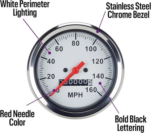 مجموعة كاملة من المقاييس مجموعة كاملة: 3-3/8 "عداد السرعة الميكانيكية ، 2-1/16" مقاييس المكونات مع الوجه الأبيض ، مؤشر أحمر وإطار كروم ، تشمل الأنابيب ، المحولات ، مرسل مستوى الوقود in Kuwait