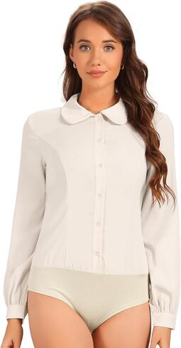 Allegra K Women's Button Down Leotard Shirt Peter Pen Pen Long Sleeve Business Term Stirt Blouse Bodysuit Tops in Saudi Arabia