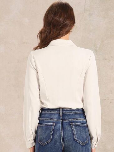 Allegra K Women's Button Down Leotard Shirt Peter Pen Pen Long Sleeve Business Term Stirt Blouse Bodysuit Tops in Saudi Arabia