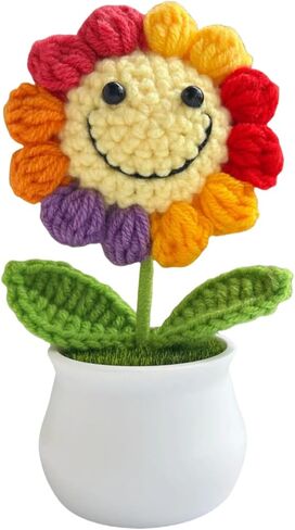 كروشيه عباد الشمس زهرة الكروشيه كروشيه على شكر هدايا قوس قزح قوس قزح -ديكور مكتب المكتب للنساء أو المعلمين -هدية عباد الشمس لعيد الميلاد ديكور لوحة القيادة in Kuwait