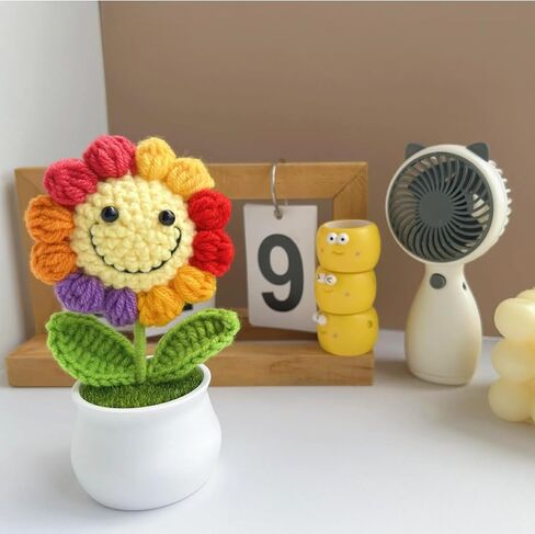 كروشيه عباد الشمس زهرة الكروشيه كروشيه على شكر هدايا قوس قزح قوس قزح -ديكور مكتب المكتب للنساء أو المعلمين -هدية عباد الشمس لعيد الميلاد ديكور لوحة القيادة in Kuwait