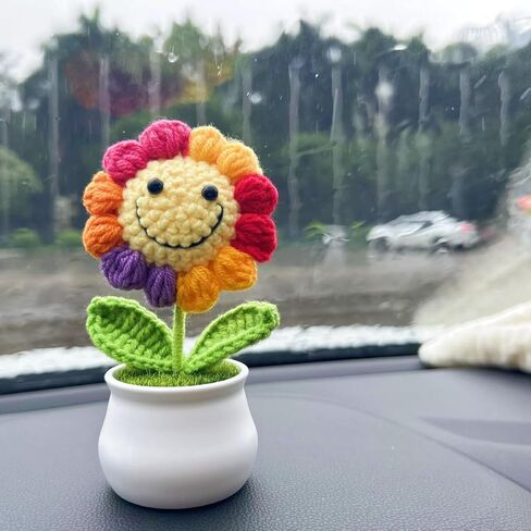 كروشيه عباد الشمس زهرة الكروشيه كروشيه على شكر هدايا قوس قزح قوس قزح -ديكور مكتب المكتب للنساء أو المعلمين -هدية عباد الشمس لعيد الميلاد ديكور لوحة القيادة in Kuwait