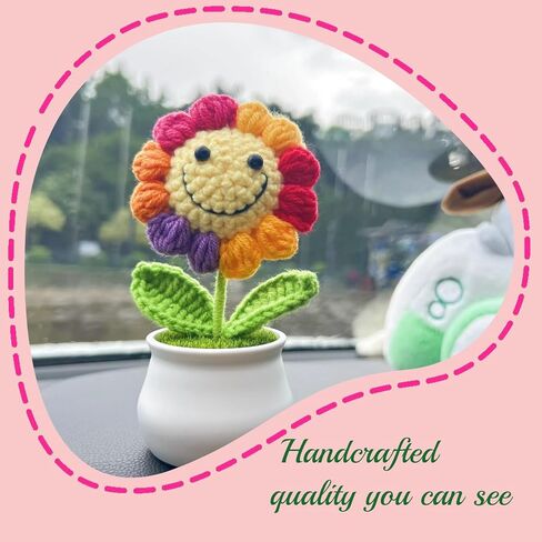 كروشيه عباد الشمس زهرة الكروشيه كروشيه على شكر هدايا قوس قزح قوس قزح -ديكور مكتب المكتب للنساء أو المعلمين -هدية عباد الشمس لعيد الميلاد ديكور لوحة القيادة in Kuwait