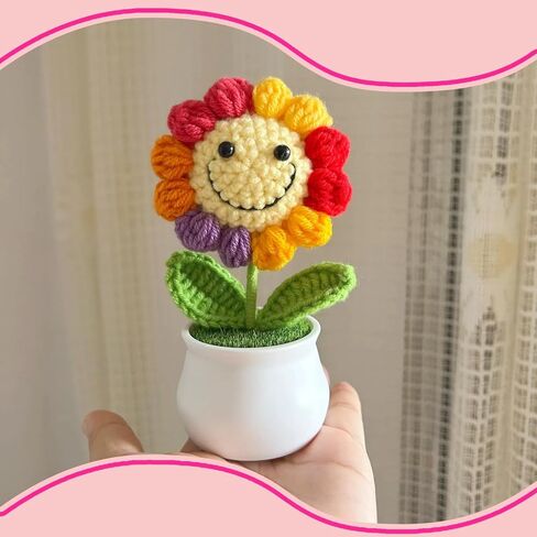 كروشيه عباد الشمس زهرة الكروشيه كروشيه على شكر هدايا قوس قزح قوس قزح -ديكور مكتب المكتب للنساء أو المعلمين -هدية عباد الشمس لعيد الميلاد ديكور لوحة القيادة in Kuwait