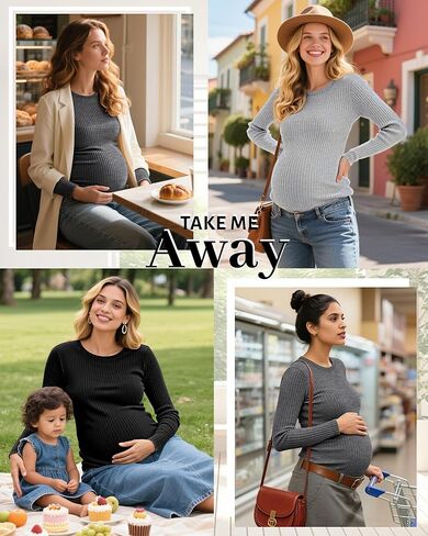 RIYIPER 3 PACK قمصان الأمومة النسائية الأكمام الطويلة مضلع قمم الحمل المتماسكة من القطن TUNIC TUNIC TEES DASAD DISAL in Saudi Arabia