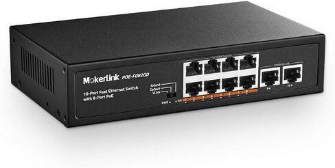 MokerLink 10 Port PoE Switch With 8 Port PoE+, 2 Fast Ethernet Uplink, 100Mbps, 96W 802.3af/at, Fanless Plug & Play Ethernet Switch in Kuwait