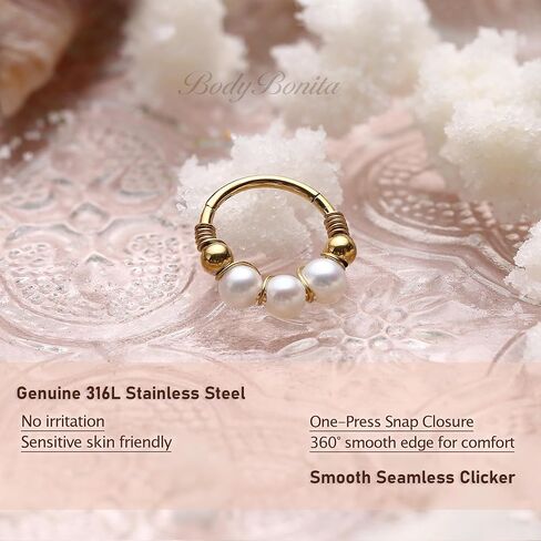 BodyBonita 1Pcs 18G 9mm Pearl Nose Rings Hoops for Women - 316L Surgical Steel Septum Rings Nostril Helix Conch Daith Tragus Piercing Jewelry in Saudi Arabia
