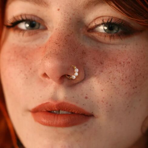 BodyBonita 1Pcs 18G 9mm Pearl Nose Rings Hoops for Women - 316L Surgical Steel Septum Rings Nostril Helix Conch Daith Tragus Piercing Jewelry in Saudi Arabia