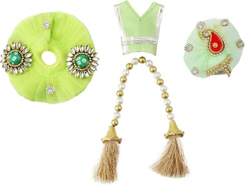 Aditri Creation Laddu Gopal Dress Cloth Bhagwan Poshak of God Krishna Kanhaiya Dev Vastra with Mukut for Metal Idol Statue for Indian Traditional Janmashtami Festival(Size:- 1-2 No.Dia- 6")(Green) in Saudi Arabia