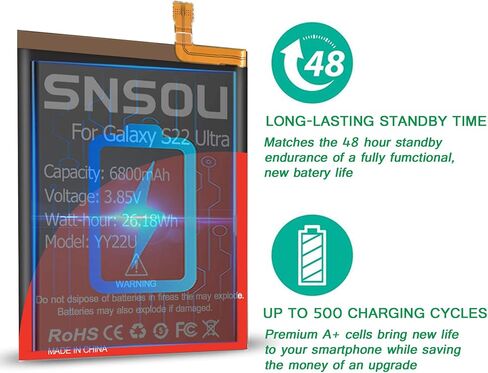 بطارية Galaxy S22 ، (2024 ترقية) 6800mAh EB-BS901ABY LI-POLYMER BUTTIONAL بديل متوافق مع GALAXY S22 5G SM-S901U SM-S908B ، SM-S908B/DS ، SM-S908U ، SM-S908U1 مع مجموعة أداة البرغي in Kuwait