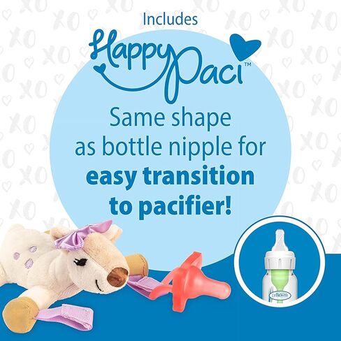 Dr. Brown’s Wide-Neck Baby Bottle Dinosaur Designer Bottles, 9 oz/270 mL, 2-Pack with HappyPaci Pacifiers and Lovey Holder, Triceratops in Saudi Arabia