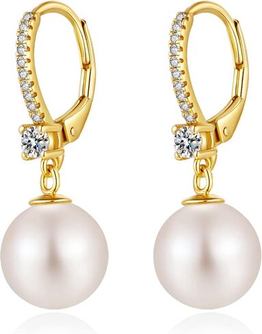 أقراط لؤلؤي Jiayangjy للنساء ، 5A CZ Diamonds Sterling Silver Silver أقراط مع 8 مم 10 مم لؤلؤة in Kuwait