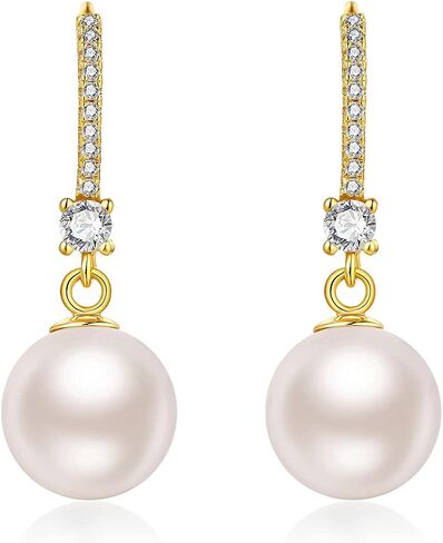 أقراط لؤلؤي Jiayangjy للنساء ، 5A CZ Diamonds Sterling Silver Silver أقراط مع 8 مم 10 مم لؤلؤة in Kuwait