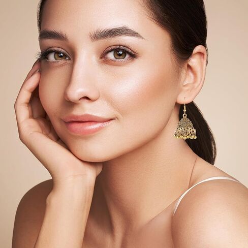 2 Pairs Indian Earrings, Vintage Jhumkas, Gold & Silver Aluminium Alloy, Dangle, Post, Ear Cuff, 1.57in in Saudi Arabia
