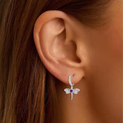 Dragonfly 925 sterling Silver Heart Celtic Huggie Hoop Dangle أقراط مجوهرات Crystal Birthstone للنساء هدية عيد ميلاد الأم لأخت أمي زوجة Dragonfly in Kuwait