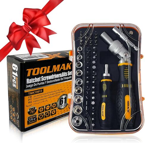 13-in-1 Ratcheting Screwdriver Set, Adjustable Multi-bit with Magnetic Tips (Flat, Phillips, Torx, Hex, Square, Nut Drivers), Cushion Grip Handle in Saudi Arabia