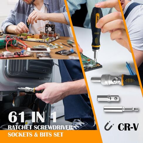 13-in-1 Ratcheting Screwdriver Set, Adjustable Multi-bit with Magnetic Tips (Flat, Phillips, Torx, Hex, Square, Nut Drivers), Cushion Grip Handle in Saudi Arabia