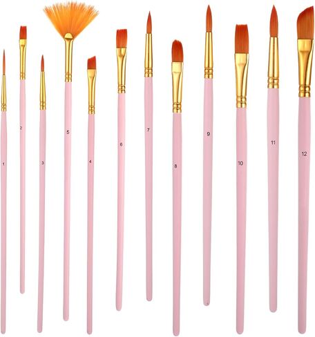 12 Pcs Soft Artist Painting Brush Fan Paint Brushes Wood Handle Oil Acrylic Paint Brushes Anti-Shedding Nylon Hair Painting Brush Professional Fan Brush Kit with Long Handle for Watercolor Gouache in Kuwait