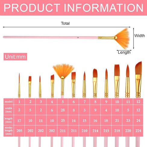 12 Pcs Soft Artist Painting Brush Fan Paint Brushes Wood Handle Oil Acrylic Paint Brushes Anti-Shedding Nylon Hair Painting Brush Professional Fan Brush Kit with Long Handle for Watercolor Gouache in Kuwait