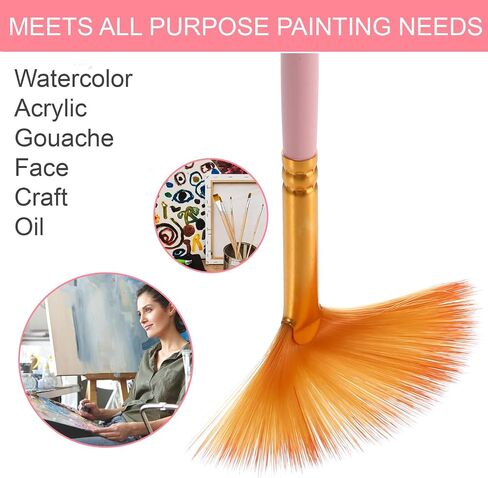 12 Pcs Soft Artist Painting Brush Fan Paint Brushes Wood Handle Oil Acrylic Paint Brushes Anti-Shedding Nylon Hair Painting Brush Professional Fan Brush Kit with Long Handle for Watercolor Gouache in Kuwait
