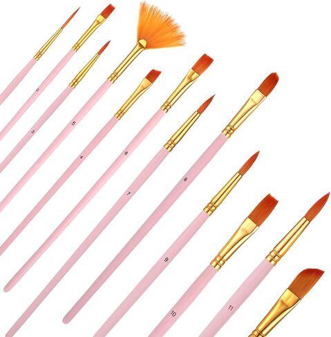 12 Pcs Soft Artist Painting Brush Fan Paint Brushes Wood Handle Oil Acrylic Paint Brushes Anti-Shedding Nylon Hair Painting Brush Professional Fan Brush Kit with Long Handle for Watercolor Gouache in Kuwait