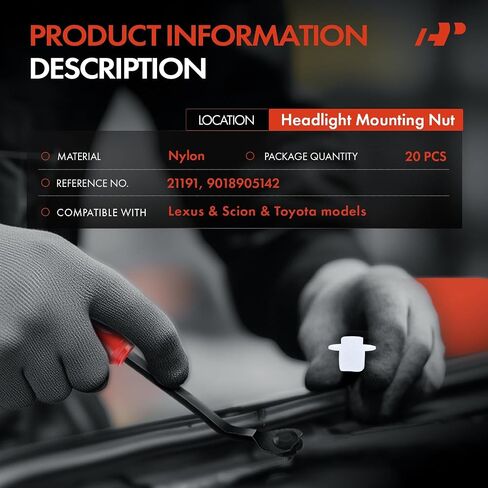 A -Premium 20pcs مصباح نايلون مصباح يتصاعد الجوز مع تويوتا كامري ، Rav4 ، Corolla ، Prius ، Tacoma ، Highlander ، Tundra ، Sienna ، 4runner ، Matrix & Lexus ES300H ، ES350 & Scion TC - For 9mm Hole in Kuwait