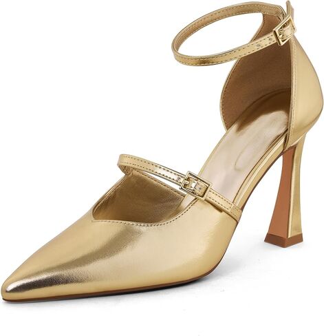 GENSHUO Women's High Heels Closed Toe D'Orsay Stiletto Pointed Toe 3.54 Inch Pumps with Ankle Strap Dress Shoes at Wedding Party Prom Work Dating in Saudi Arabia