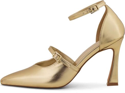 GENSHUO Women's High Heels Closed Toe D'Orsay Stiletto Pointed Toe 3.54 Inch Pumps with Ankle Strap Dress Shoes at Wedding Party Prom Work Dating in Saudi Arabia