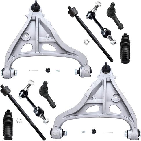 Detroit Axle - 4WD 10pc الطرف الأمامي لفورد 2004 2005 F -150 ، 2 أذرع التحكم السفلية مع مجموعة مفاصل الكرة 2 روابط شريط التثبيت 4 قضبان التعادل الخارجية الداخلية 2 أحذية استبدال الأحذية in Saudi Arabia
