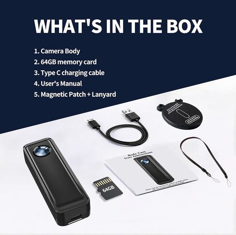 Body Cam, 4K HD Action Camera, 128GB Memory Card Wide-Angle, Portable Pocket Camera with Magnetic Back Clip, Wearable Camcorder Daily Records Easy to Use for Traveling Cycling Home Office in Saudi Arabia