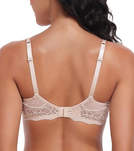 Lemorosy Women's Plus Size Sexy Unpadded Underwire Lace Balconette Unlined Demi Sheer Bra in Kuwait